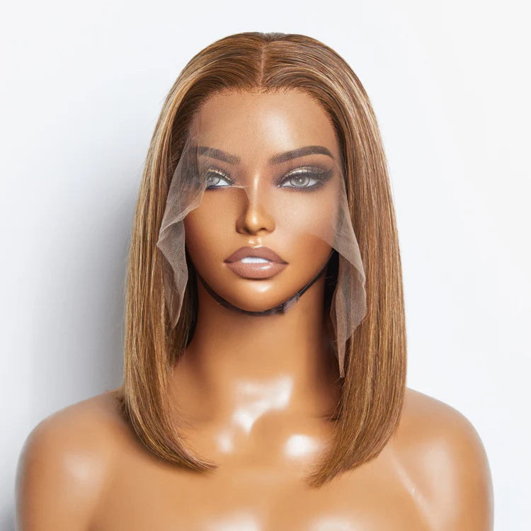 12 Inches 13"x4" #P4/27 Straight Bob Lace Frontal Wig-100% Human Hair