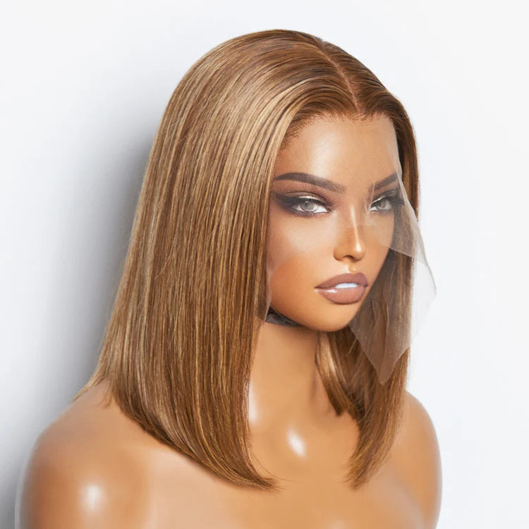 12 Inches 13"x4" #P4/27 Straight Bob Lace Frontal Wig-100% Human Hair